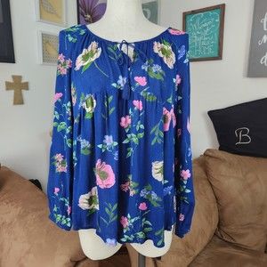 Old Navy Blue floral Peasant Style Top Size M